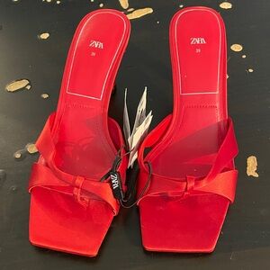 Zara Red Heeled Sandals